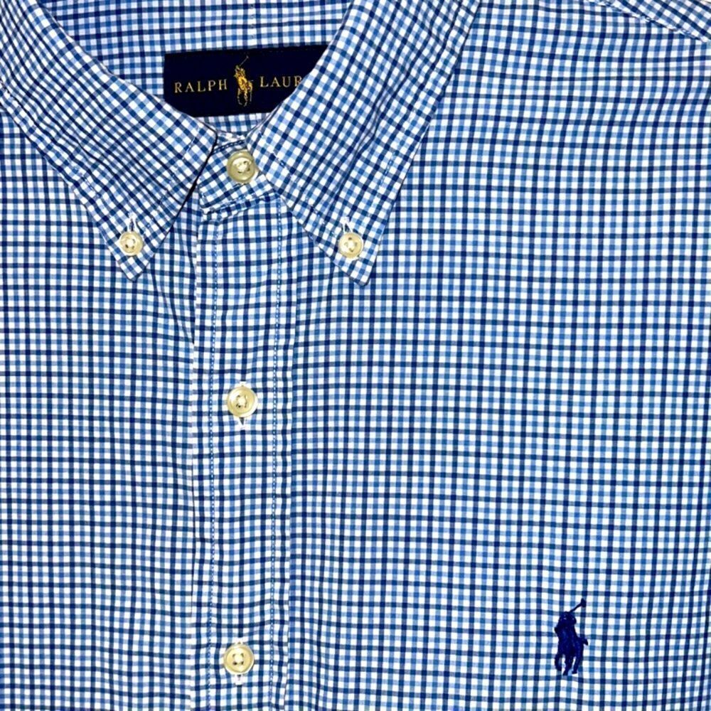 Ralph Lauren Men’s XL blue checked blue pony button down long sleeve shirt